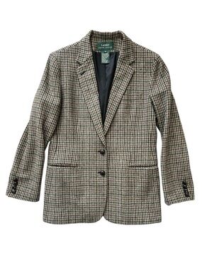 Lauren Ralph Lauren 100% Wool Houndstooth Blazer Jacket Cream Maroon Size 10